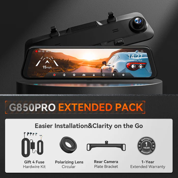 Rétro G850Pro | Caméra embarquée 4K Wi-Fi pour rétroviseurs avant et arrière